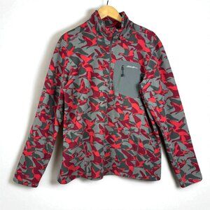 Eddie Bauer Jacket Men's Size Large Geese Camo Pullover Fleece Red Gray 1/2 Zip